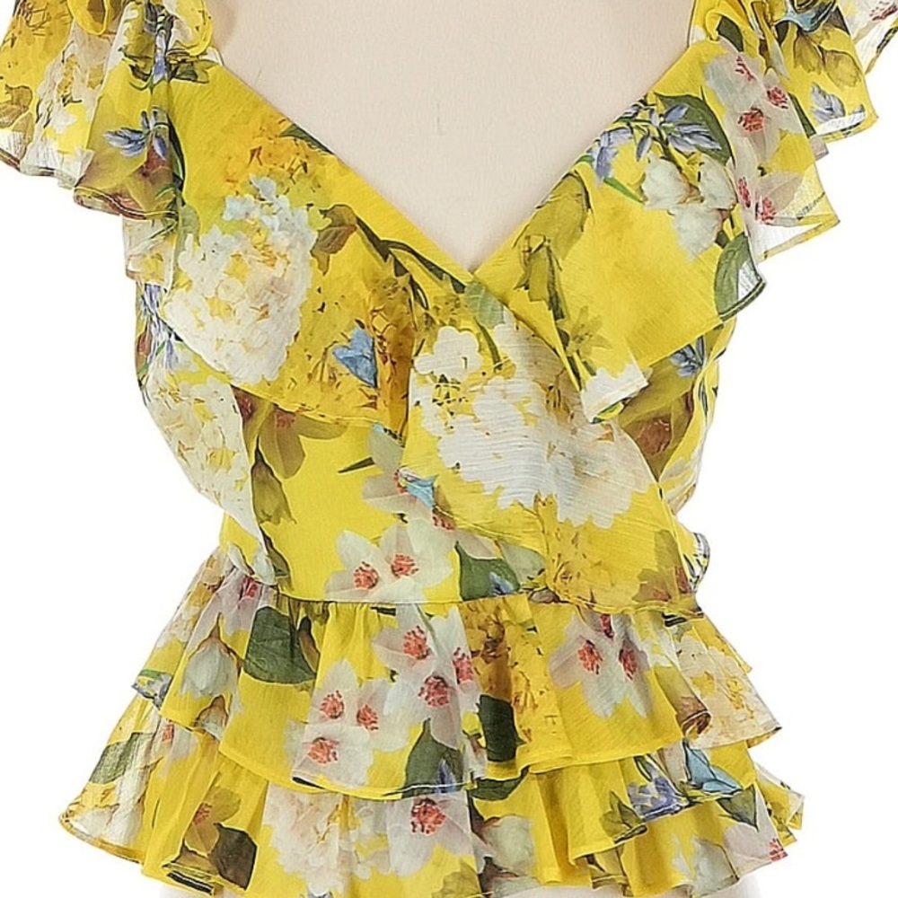 Marissa Webb Blouse Yellow Floral Ruffle Top - Picture 8 of 8